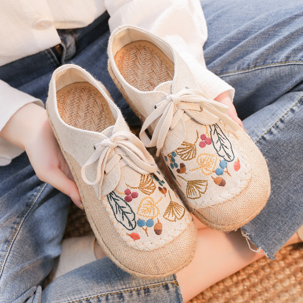 Ethnic Embroidered Lace-up Cotton Linen Shoes