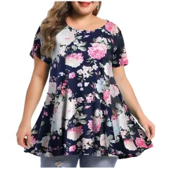 Women's New Fashion Round Neck Printing Large Size Short Sleeves - Pattern2-5Xl - View 1