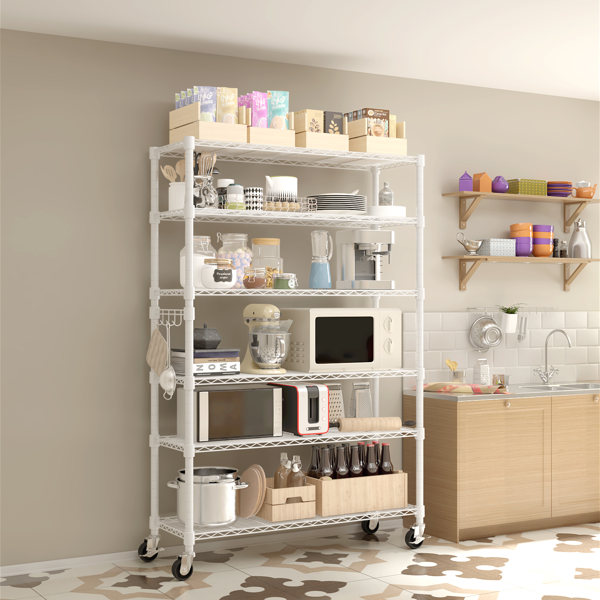 Six-layer Freely Combinable Disassemblable Strip With 1 Row Of Side Hooks, With Adjustable Feet And Wheels. Display Stand. Iron.