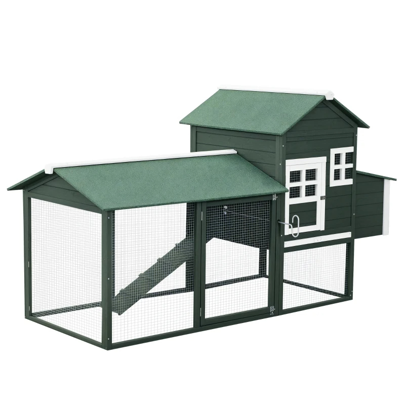 Wooden Chicken Coop, Hen House Outdoor With Run Nesting Box, Asphalt Roof, Removable Tray, Ramp, Poultry Cage For 2-3 Chickens, Green