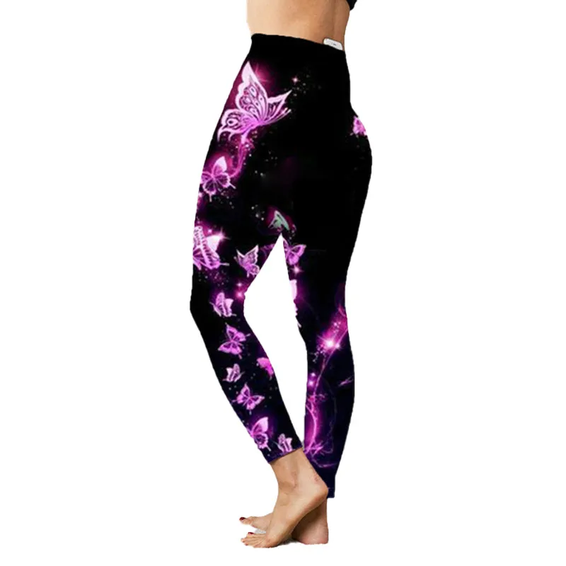 Fashion Women's Printed Stretch Slim Yoga Pants - Pink