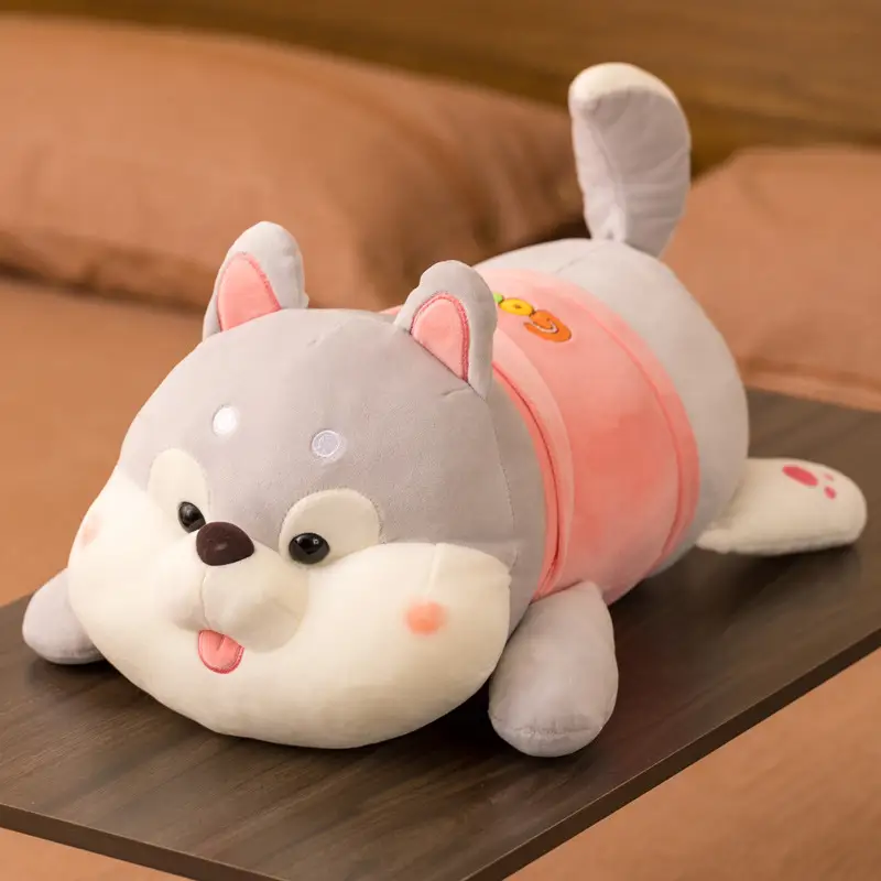 New Lying Down Style Button Husky Plush Toy Doll Soft Pillow Children Sleeping Doll