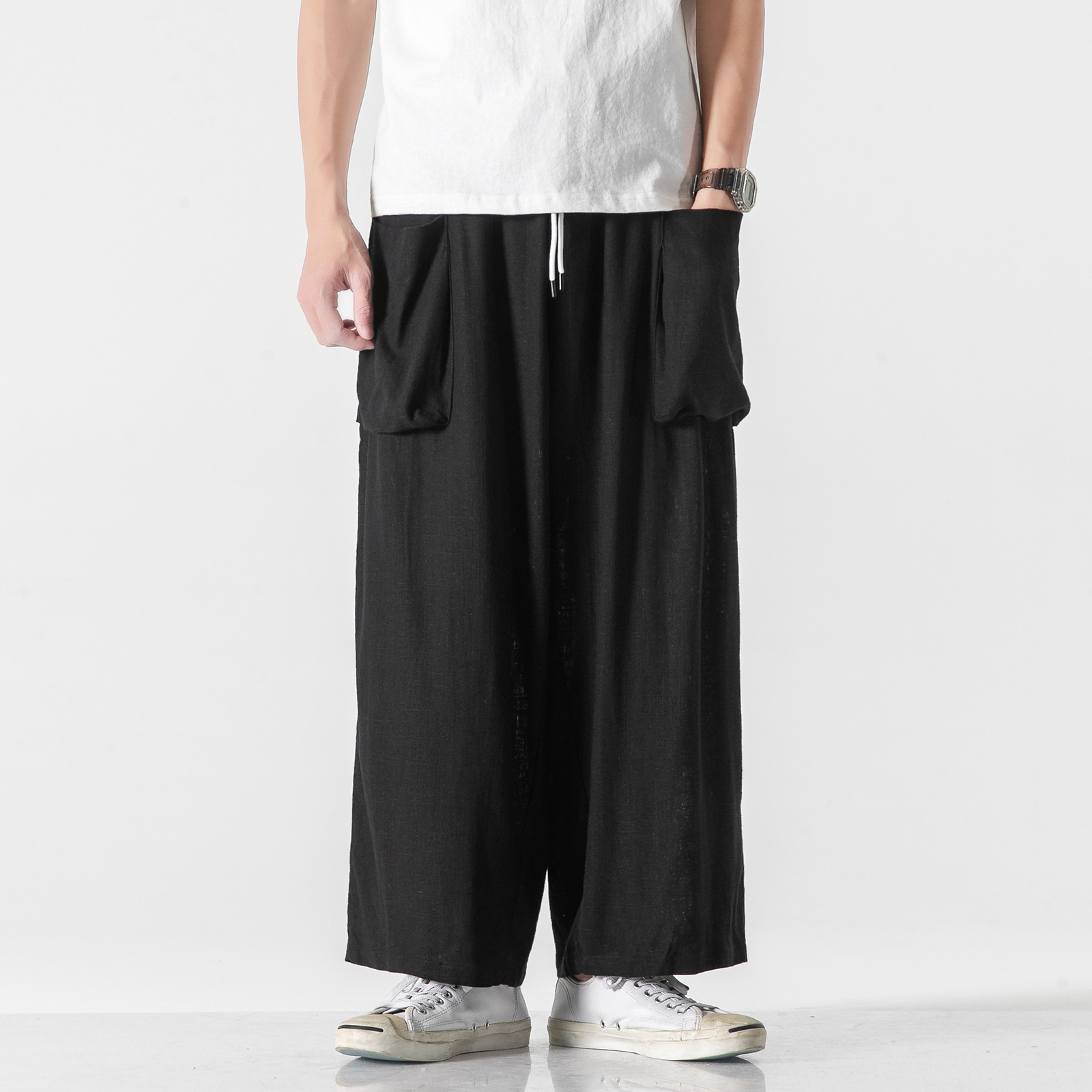 Linen Wide-leg Pants Chinese Style Casual Pants Men's Loose Straight Leg