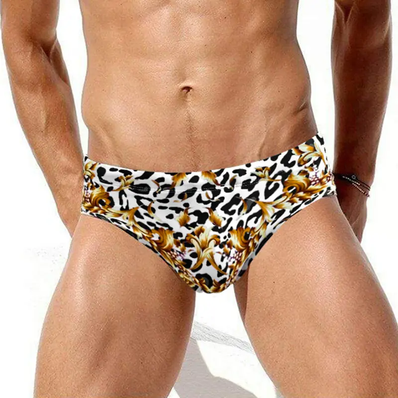 Leopard Print Swimming Trunks Men's Low Waist