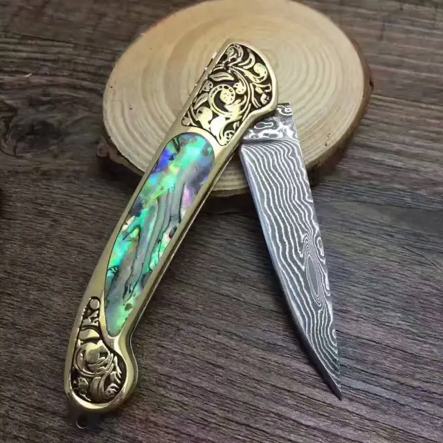 Camping Hunting Folding Survival Combat Knife Natural Shell Middle Flower Tube - Shop at LoveMi