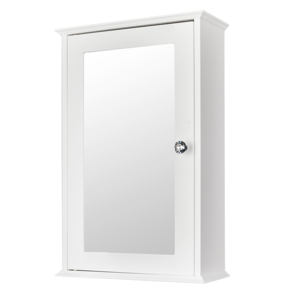 Single Door Mirror Indoor Bathroom Wall Mounted Cabinet Shelf White 7