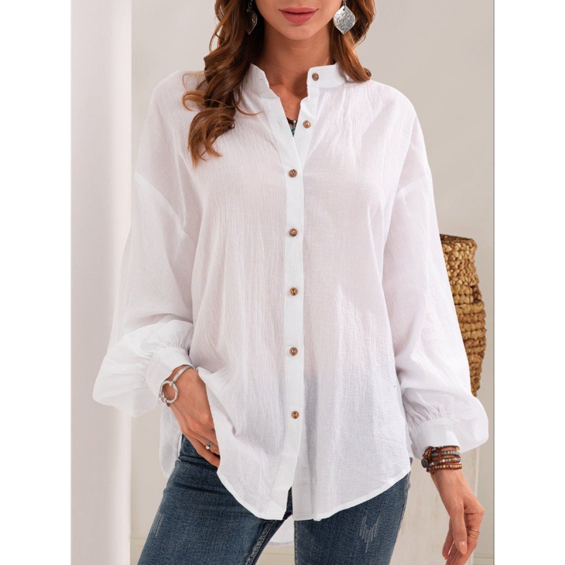 Large Size Long-sleeved Cotton And Linen White Shirt Student Retro Women's Clothing
