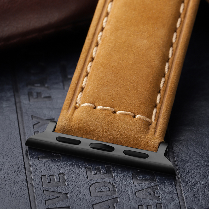 Crazy Horse Leather Apple Watch Band - Black Belt with Silver Buckle