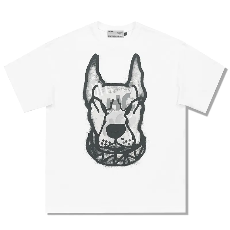 Graffiti Street Dog Head Typeface Pattern Jacket - White