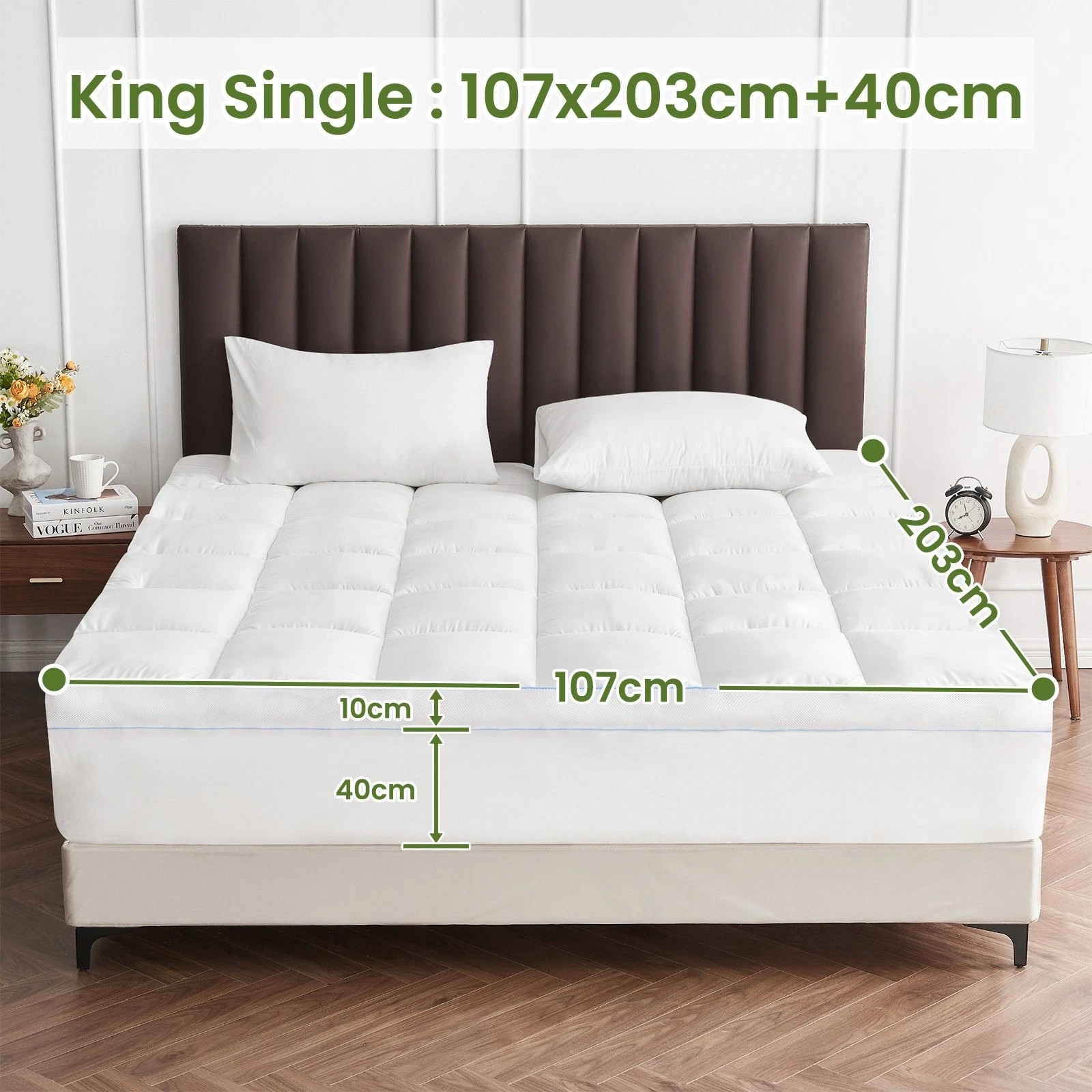 1500GSM Bamboo Mattress Topper Extra Thick 10CM Bed Topper-45x40x14.5
