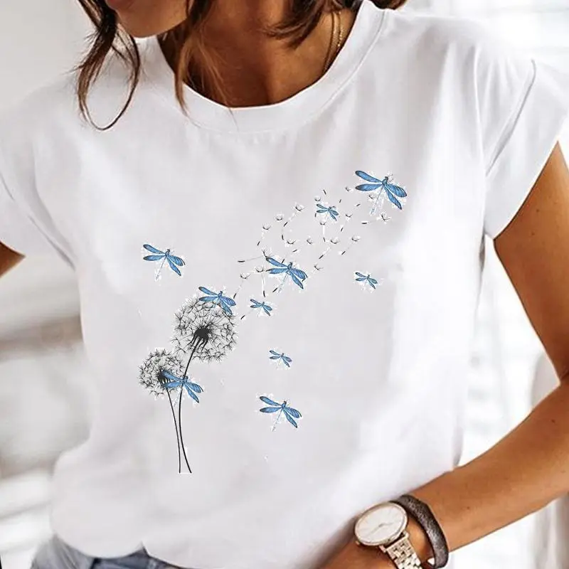 New Women's Round Neck Loose Creative Colourful T-shirt - White18