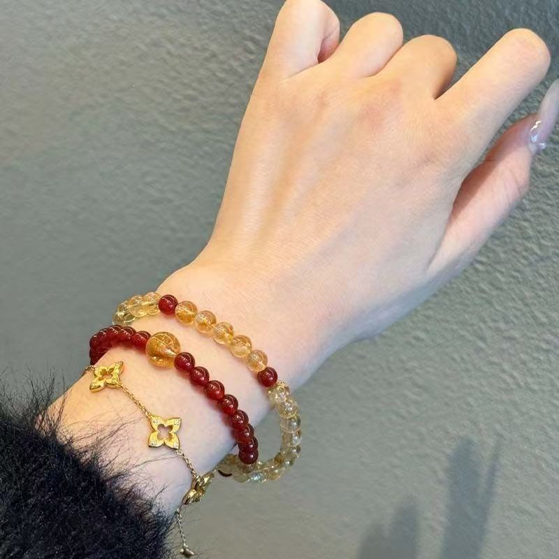 Natural Yellow Citrine  Red Agate Bracelet Multi Layer Beaded Chain Wealth Energy Jewelry For Women