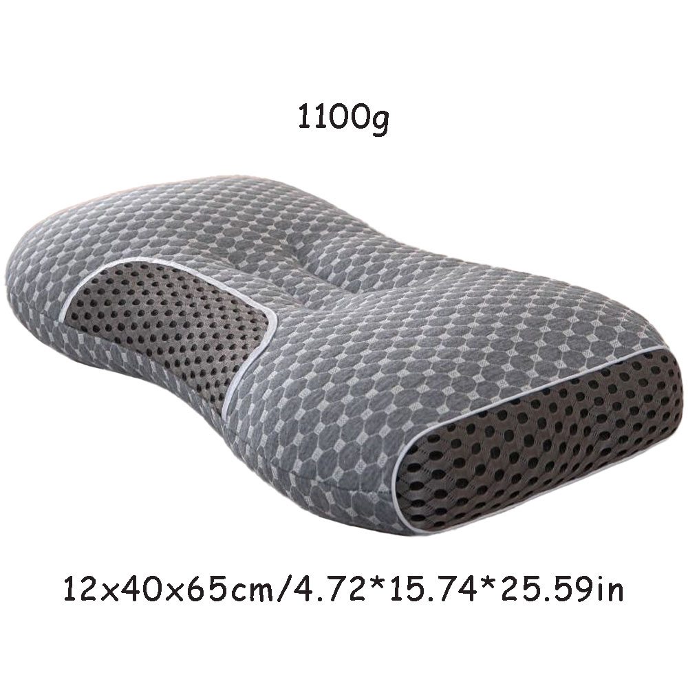 Grey honeycomb cervical support pillow with contoured shape