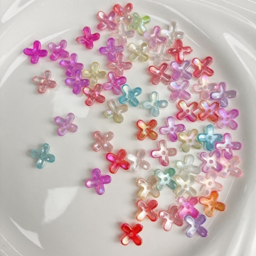 Luminous Glow-in-the-Dark 4-Petal Acrylic Flower Beads, Two-Tone Fine Glitter Center-Hole Charms For DIY Hanfu Hairpin Flower Bases.