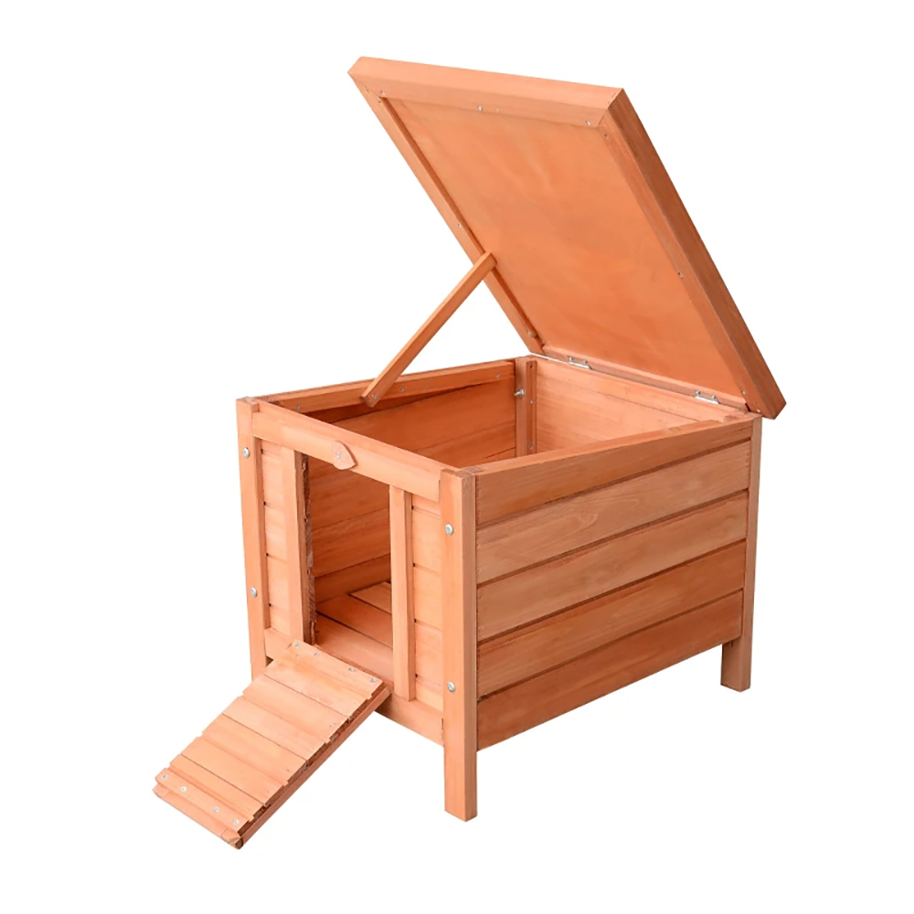 Small Wooden Rabbit Hutch Bunny Cage Guinea Pig Cage Duck House Dog House With Openable & Waterproof Roof, For Rabbits, Chickens, Ducks, Natural