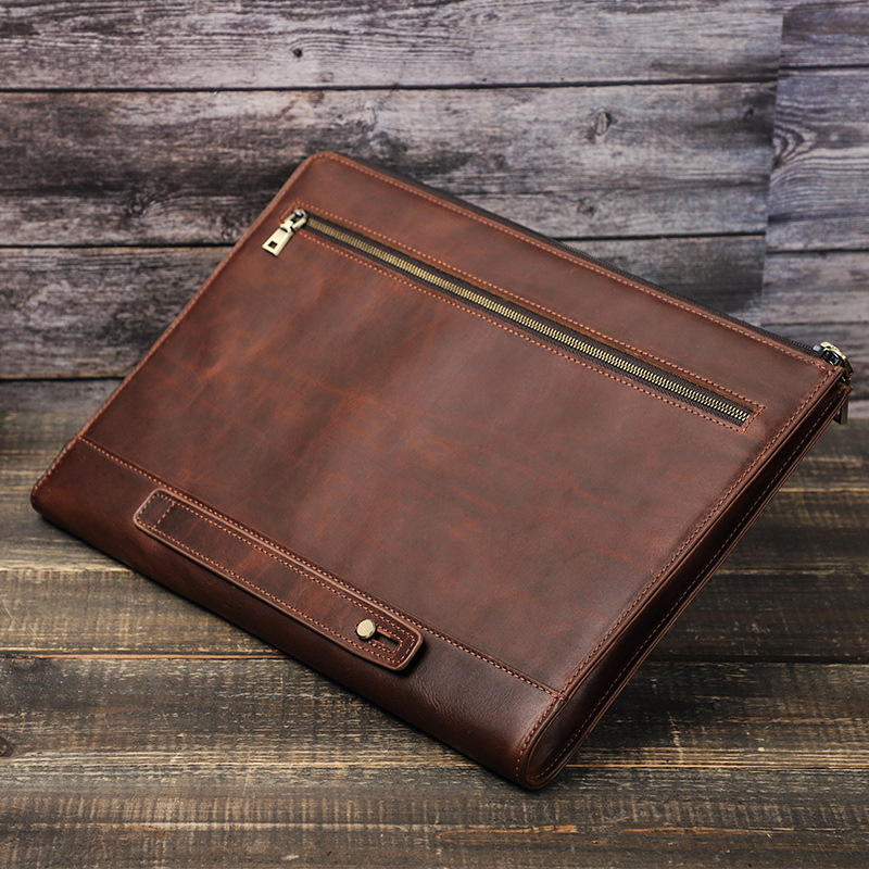 Protective Case Crazy Horse Oil Leather Zipper Laptop Bag — foto 2