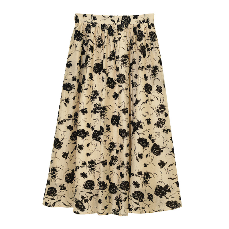 Retro High Waist Flocked Long A-Line Skirt