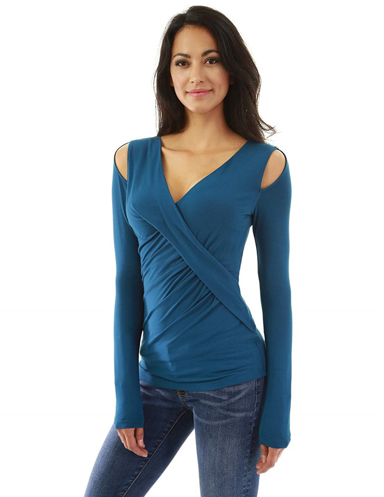 Title 2, Sexy Deep V-Neck Off-Shoulder Long-Sleeved Slim...