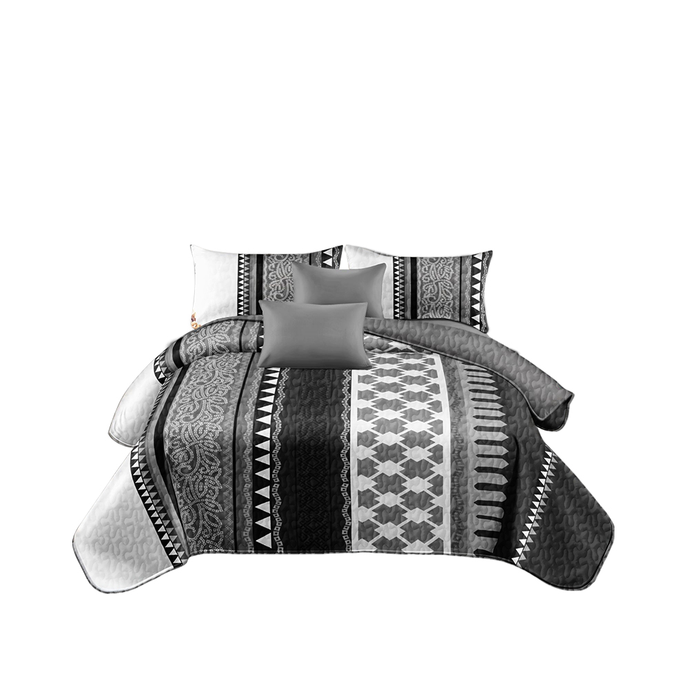 3-Piece Gray White And Black Abstract Stripe Bedspread Set For California King