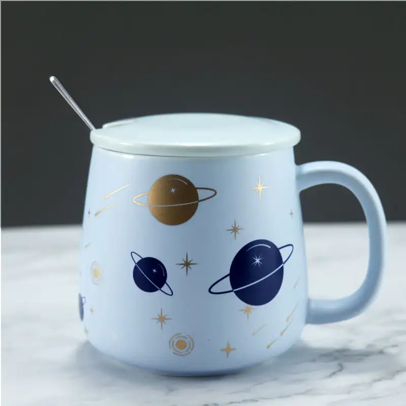 Planetary Mug With Cover Spoon Ceramic Household Minimalist