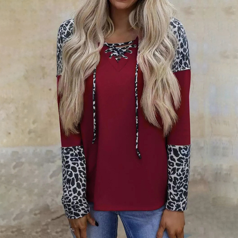 Title 6, Leopard Print Long-Sleeved Stitching Loose Casu...