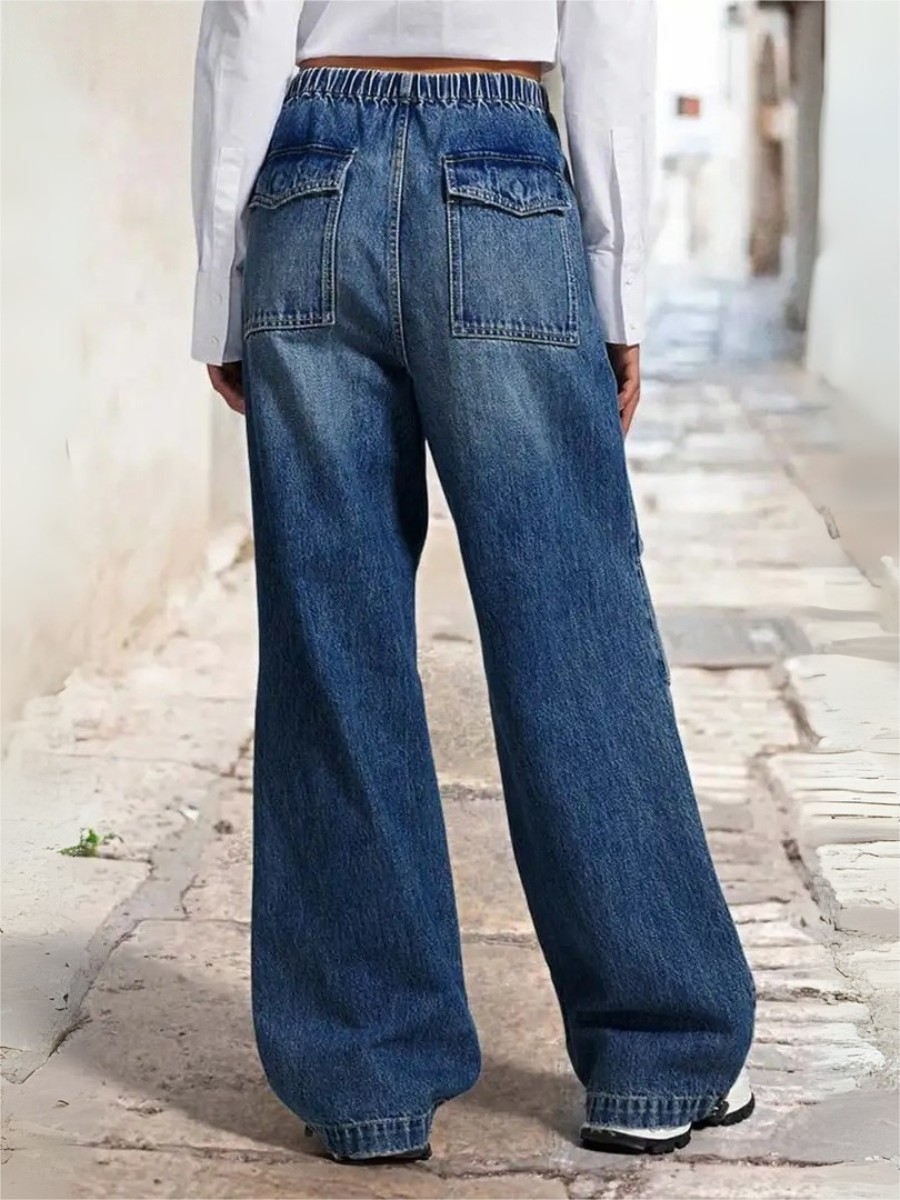 Women Baggy Wide Leg Jeans Loose Fit Denim Pants Elastic Waist Casual Oversized Jeans US Ready Stock
