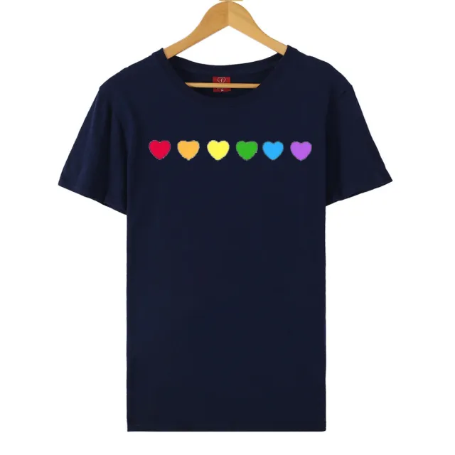 Heart shaped Rainbow Print Top Short sleeved T shirt Navy Blue - Shop at LoveMi