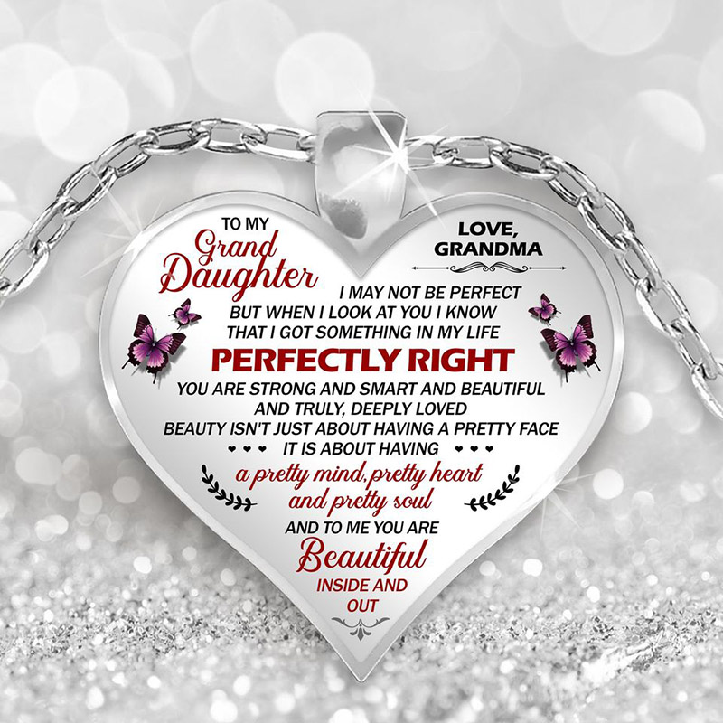 Cute To My Granddaughter Flower Butterfly Love Heart Pendant Necklace