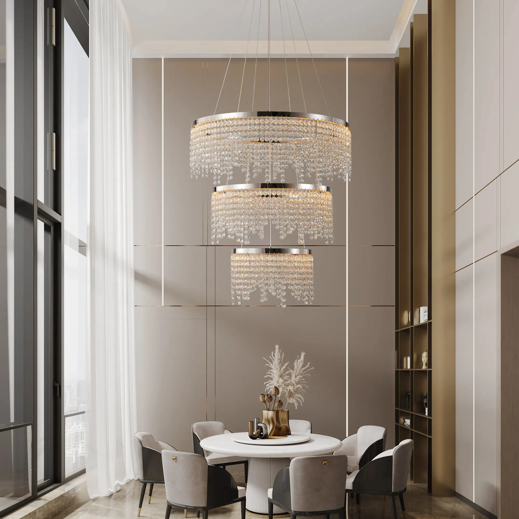 24-inch Crystal Chandelier LED Ceiling Lamp, Adjustable