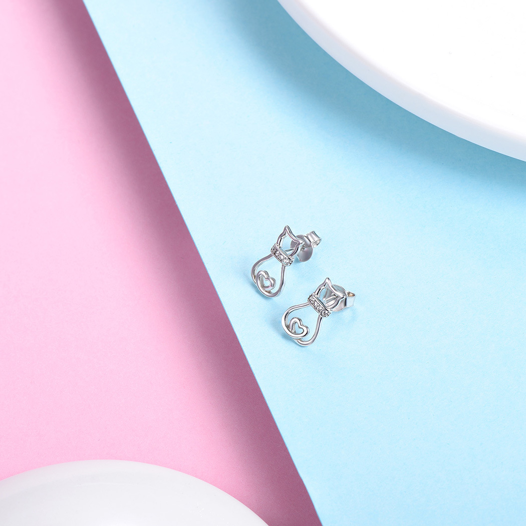 Cute Hollow Cat Ear Studs Temperament Sweet Kitten Foreign Trade Ear Accessories