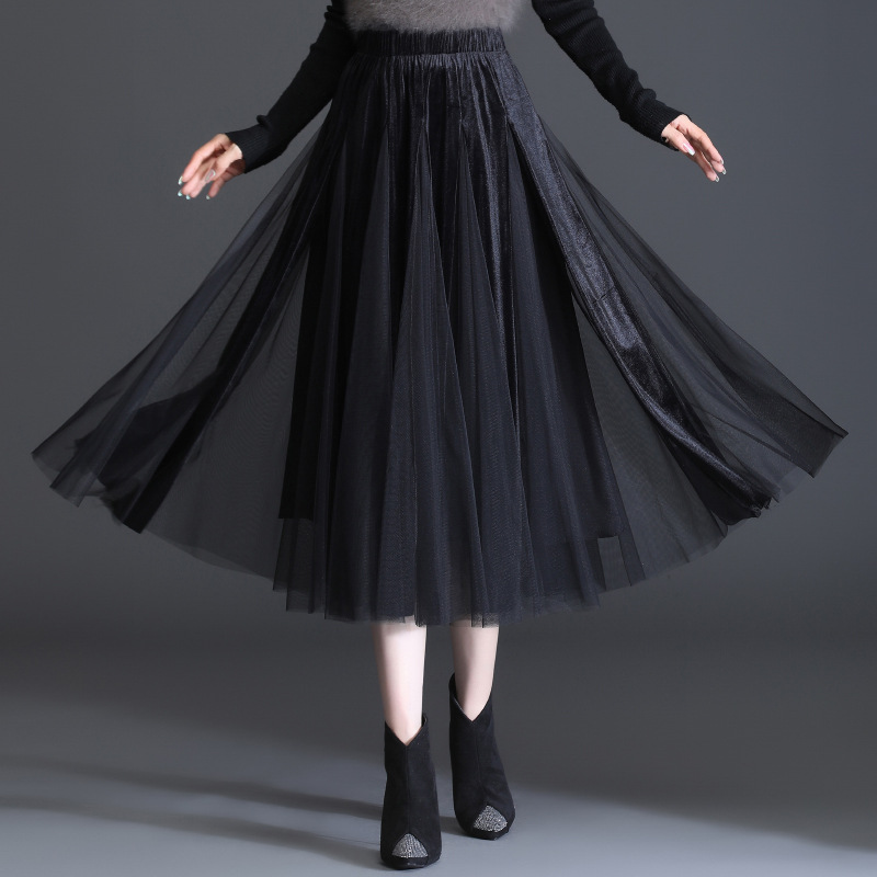 Mesh Gold Velvet Skirt Korean Version