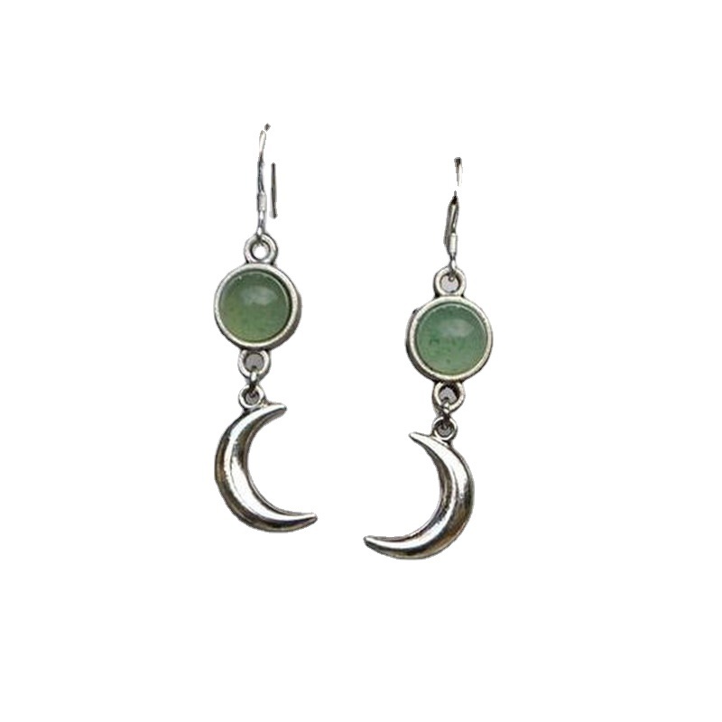 Fashion Moon Green Earrings Temperament Long
