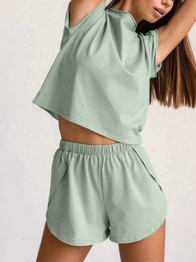 طقم رياضي نسائي كاجوال بأكمام قصيرة وشورت