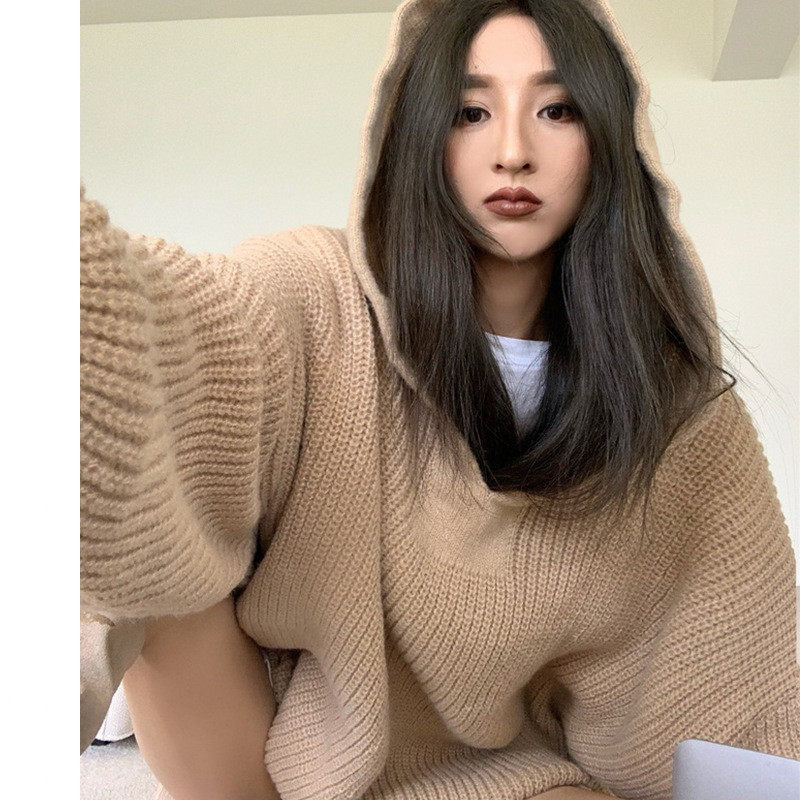 Women's Loose Casual Knitted Hooded Sweater