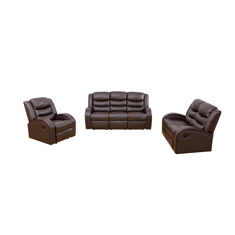 Pickup Only--Brown Faux Synthetic Leather 3-Piece Couch Living Room Sofa Set