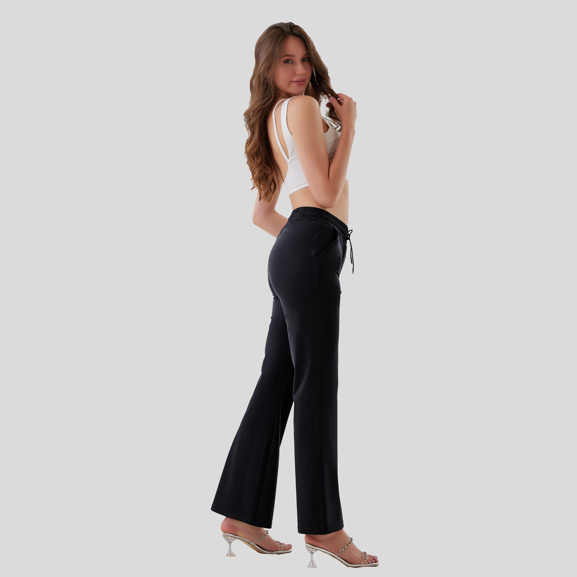Pull Rope Pocket Flared Pants