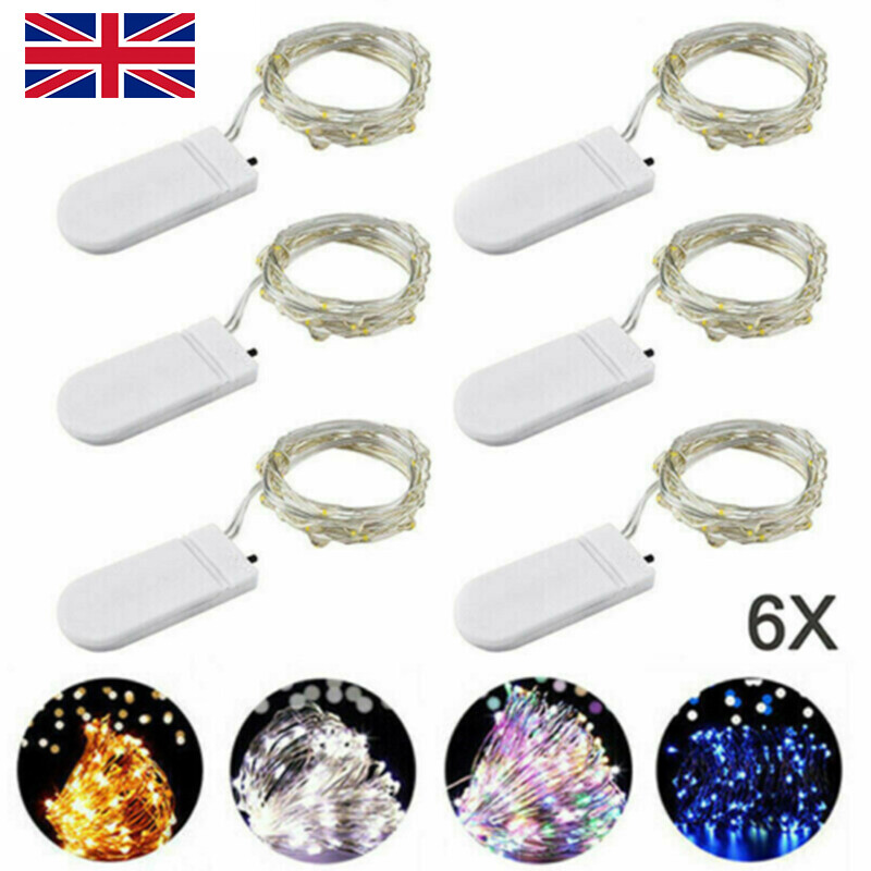 6 Pack 20 LEDs Battery Operated Mini LED Copper Wire String Fairy Lights Part 2m---1PCS Warm White    With Batteries