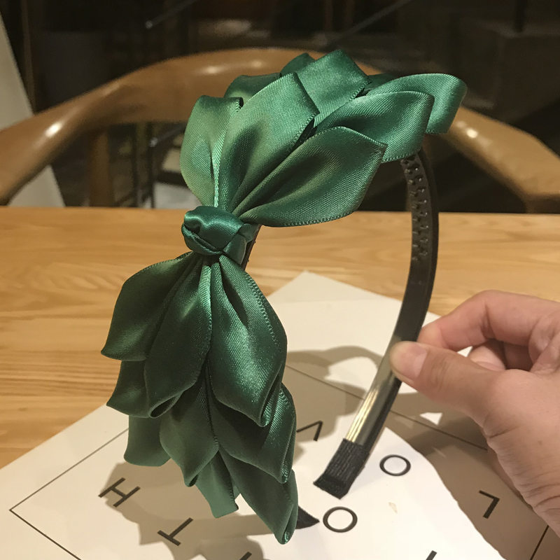 Korean Style Cute Hair Accessories Women's Solid Color Bow Headband Phoenix Tail Dark Green - Shop at LoveMi
