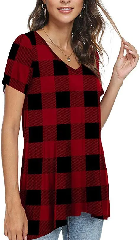 Women's Summer Casual V-Neck Loose Short Sleeve Top T-Shirt - 8Color-2Xl