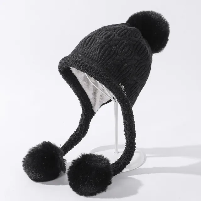 Ladies Autumn And Winter New Style Stitching Lamb Wool Hat Black - Shop at LoveMi