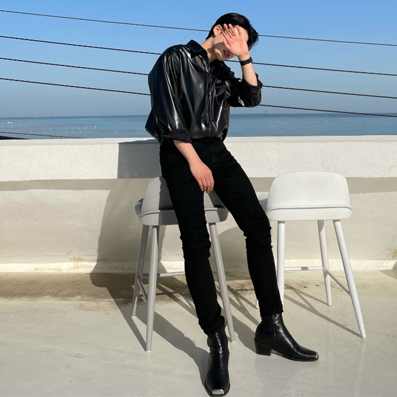 Small Leather Jacket Hong Kong Style Japanese Long-sleeved Shirt