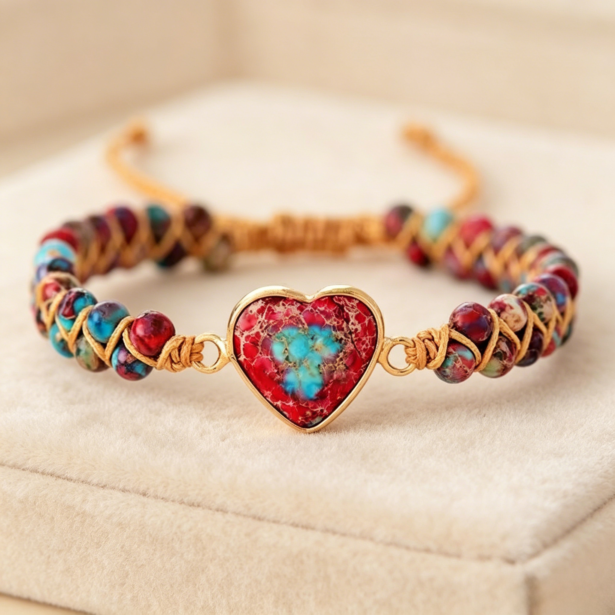 Hand-Woven Natural Stone Heart Bracelet