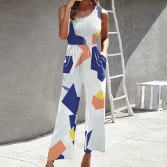 Women's Fashion Jumpsuit Cross-Shoulder Top - Geometry - View 1
