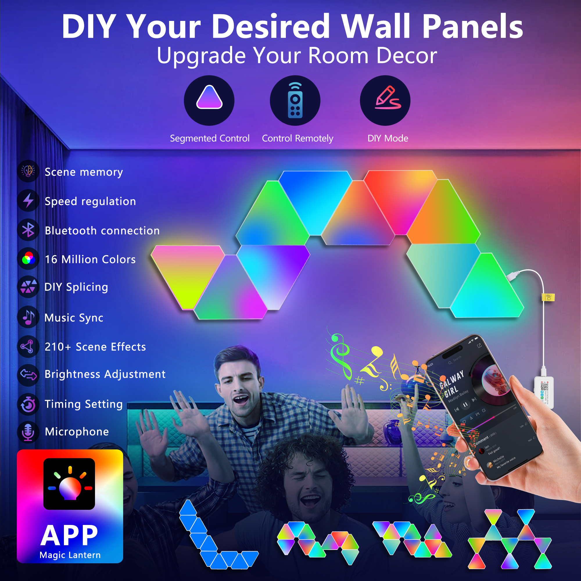 Triangular LED Lights, 10 RGB Wall Panels, Modular Intelligent Light Panel With... 5