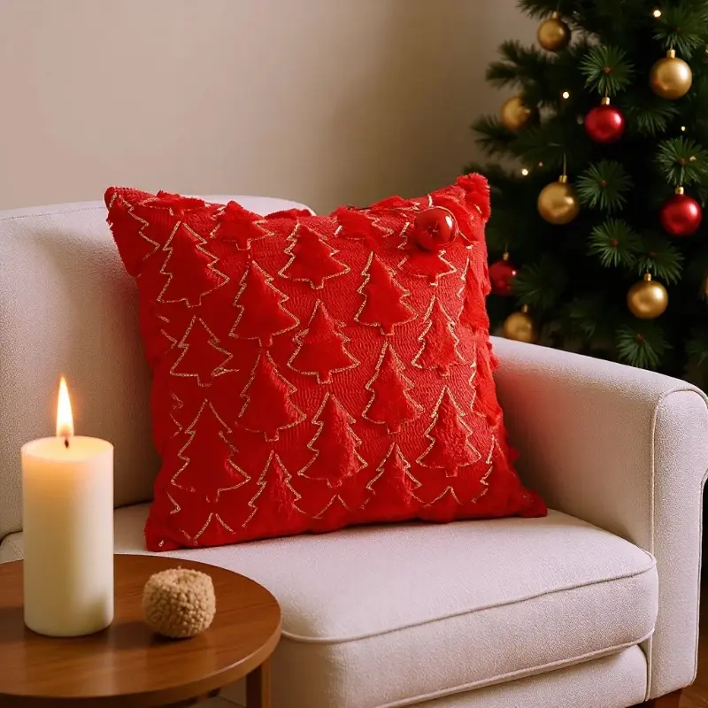 Red Christmas Tree Throw Pillow Cover, 3D