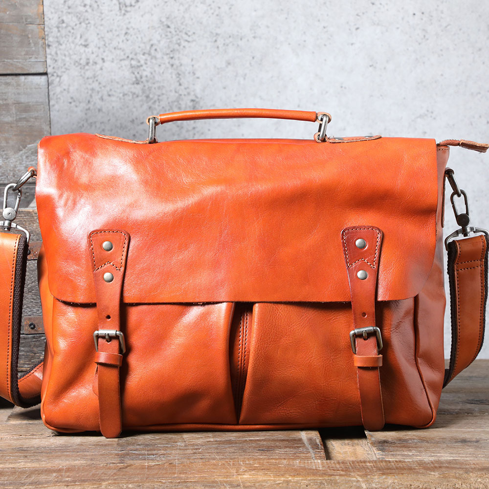 Men's First Layer Cowhide Briefcase Leather Handbag — foto 3