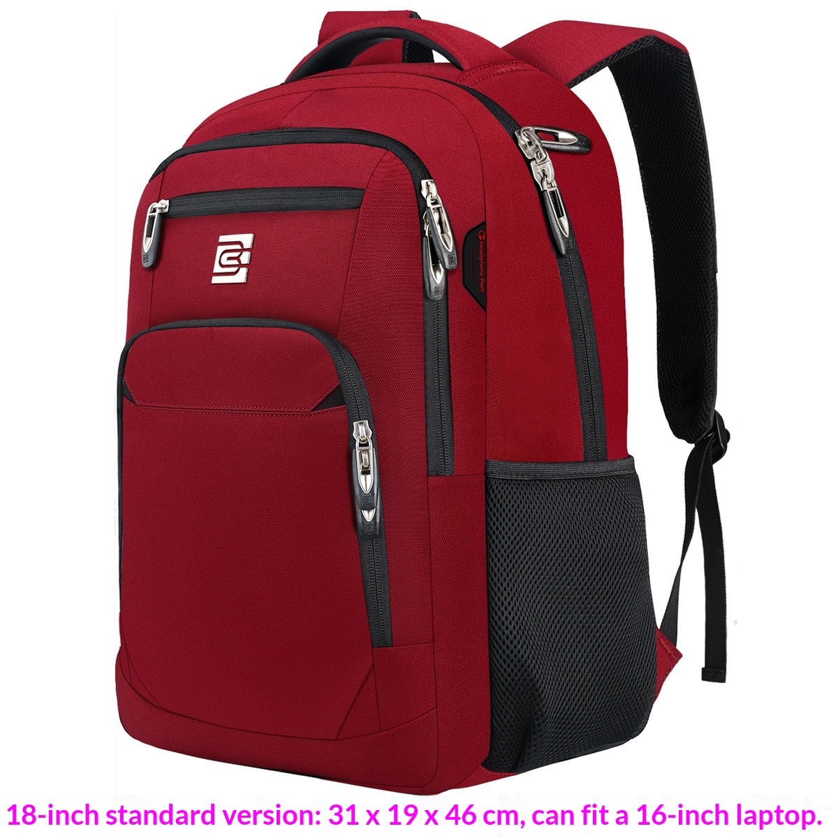 BC Men's Business Backpack Oxford Cloth Waterproof 16 Inch Large Capacity Multifunctional Computer Backpack Student Backpack Women's Red Standard Edition
