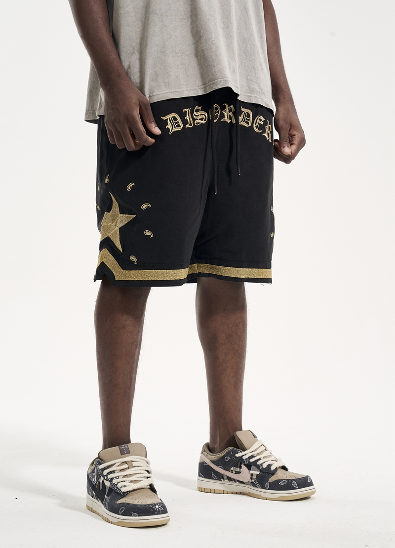 High Street Heavy Works Old Army Cloth Cashew Flower Gold Embroidery Shorts