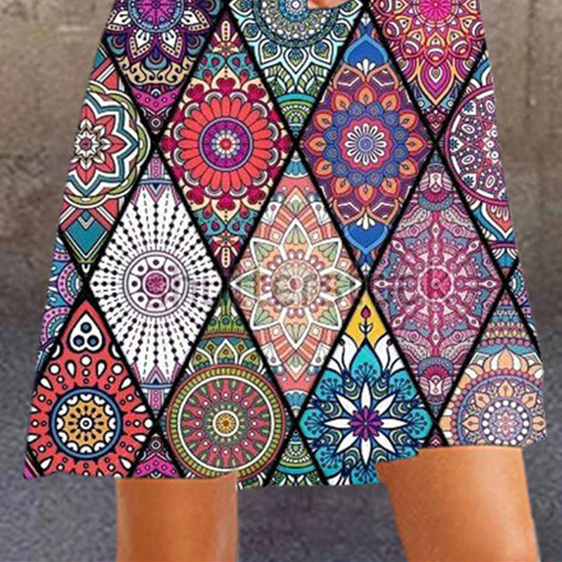 Summer New Round Neck Printed Casual Ultra-short Dress