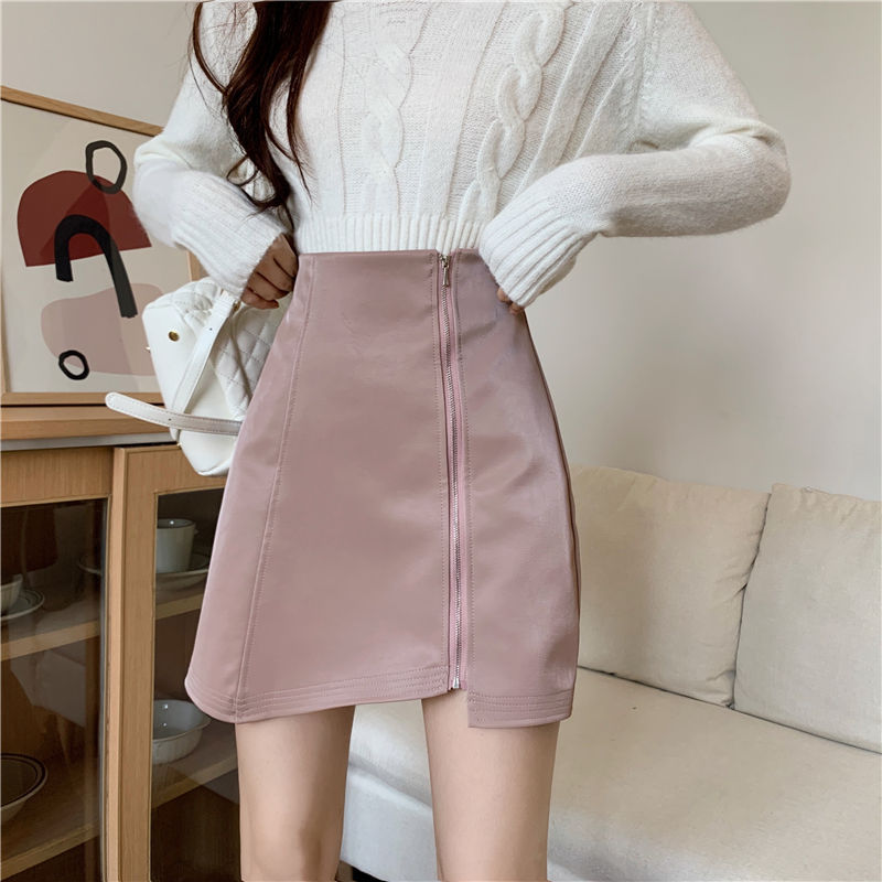 Temperament Skirt Female Leather High Waist Was Thin